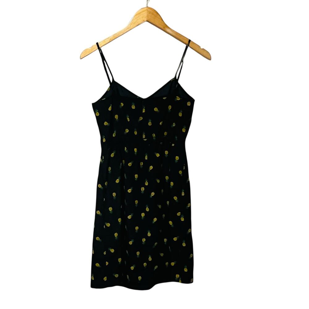 J. Crew Pineapple Print SpageStraos Satin Dress Size 00 Black Gold - Picture 3 of 10